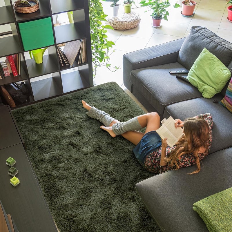 Softlife Ultra Soft Fluffy Area Rugs for Bedroom, Girls and Boys Room Kids Room Nursery Rug, 6 x 9 Feet Shaggy Large Fur Indoor Plush Modern Floor Carpet for Living Room Christmas Decor, Olive Green - Image 4